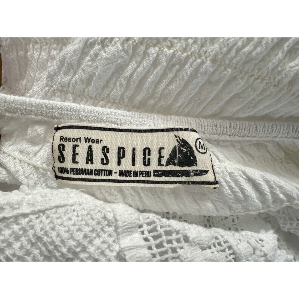 Sea Spice Resort Cotton Cover Double Slit M White Lace Crochet Smocked Dress - Picture 11 of 11